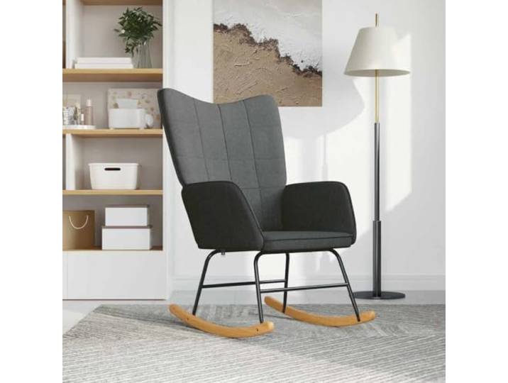 smnyxs Schaukelstuhl, dunkelgrau, Stoff mit Stahlrahmen und Holzschienen Weicher Stoff, gepolsterter Schaumstoff, lange Schienen, Stahlbeine, modernes Design, Verwendung im Wohnzimmer