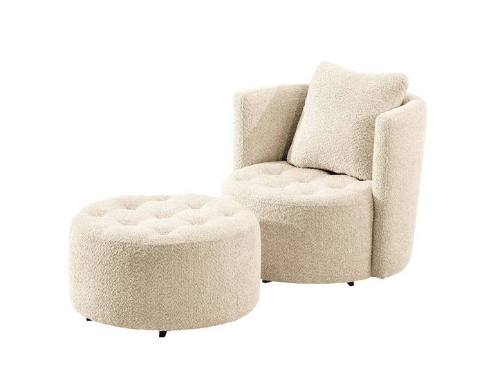 Fauteuil Timboan Beige/Beige Bouclè Abby Avec repose-pieds 65 x 65 x 40cm