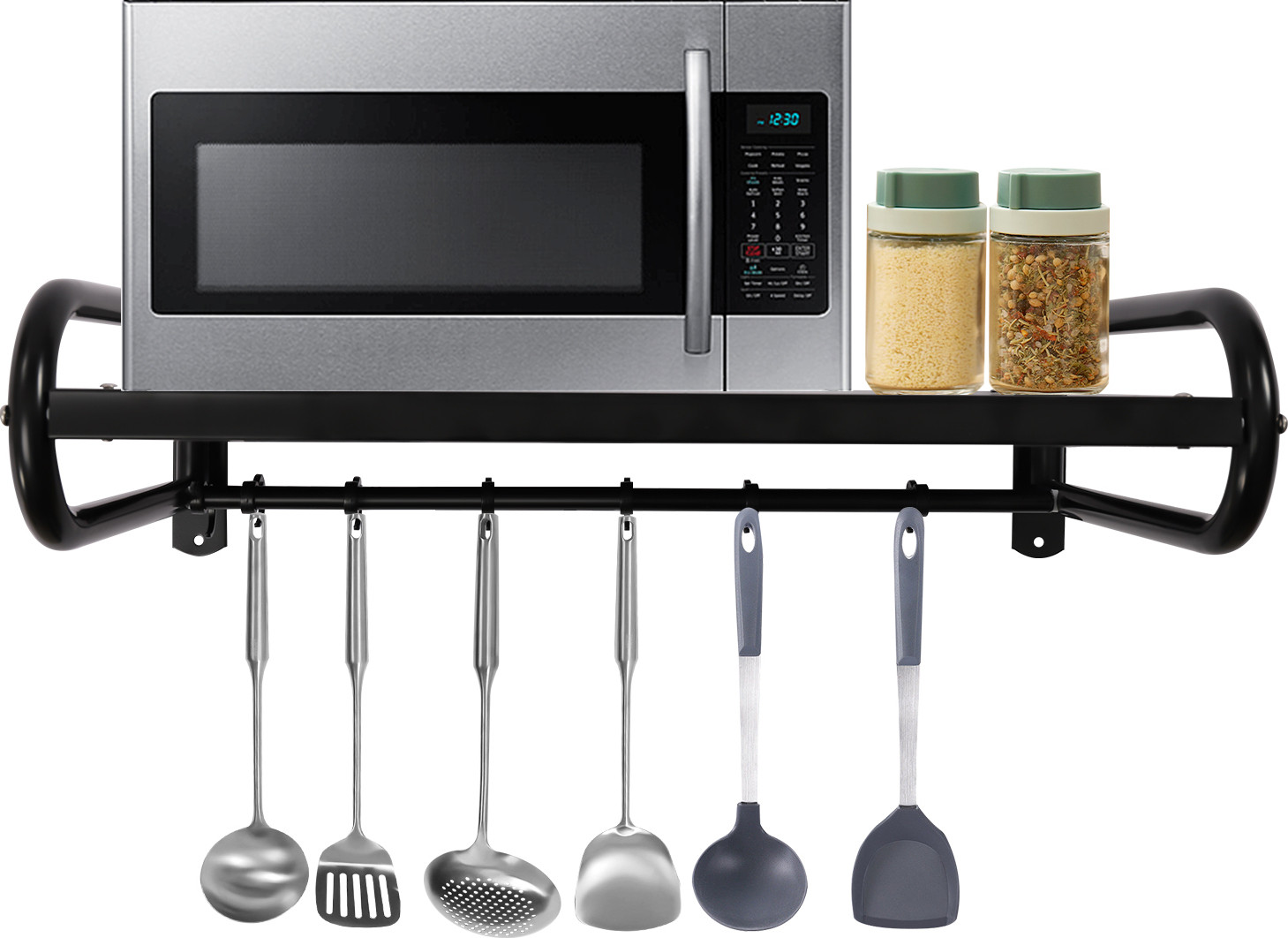 Easybuy Universele magnetronhouder met 6 haken, zwart, koolstofstaal, wandmontage, draagt tot 30 kg