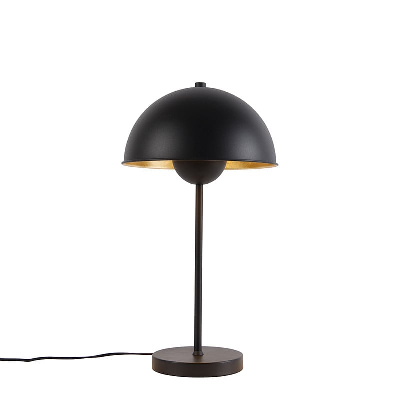 Qazqa Retro Tafellamp Mushroom - Zwart met Goud/Messing - Metaal