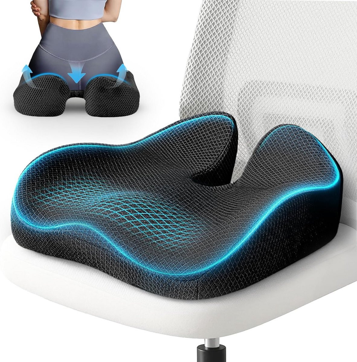 Ergonomisch Zitkussen voor Bureaustoel - Geheugenschuim voor Verlichting van Lage Rugpijn