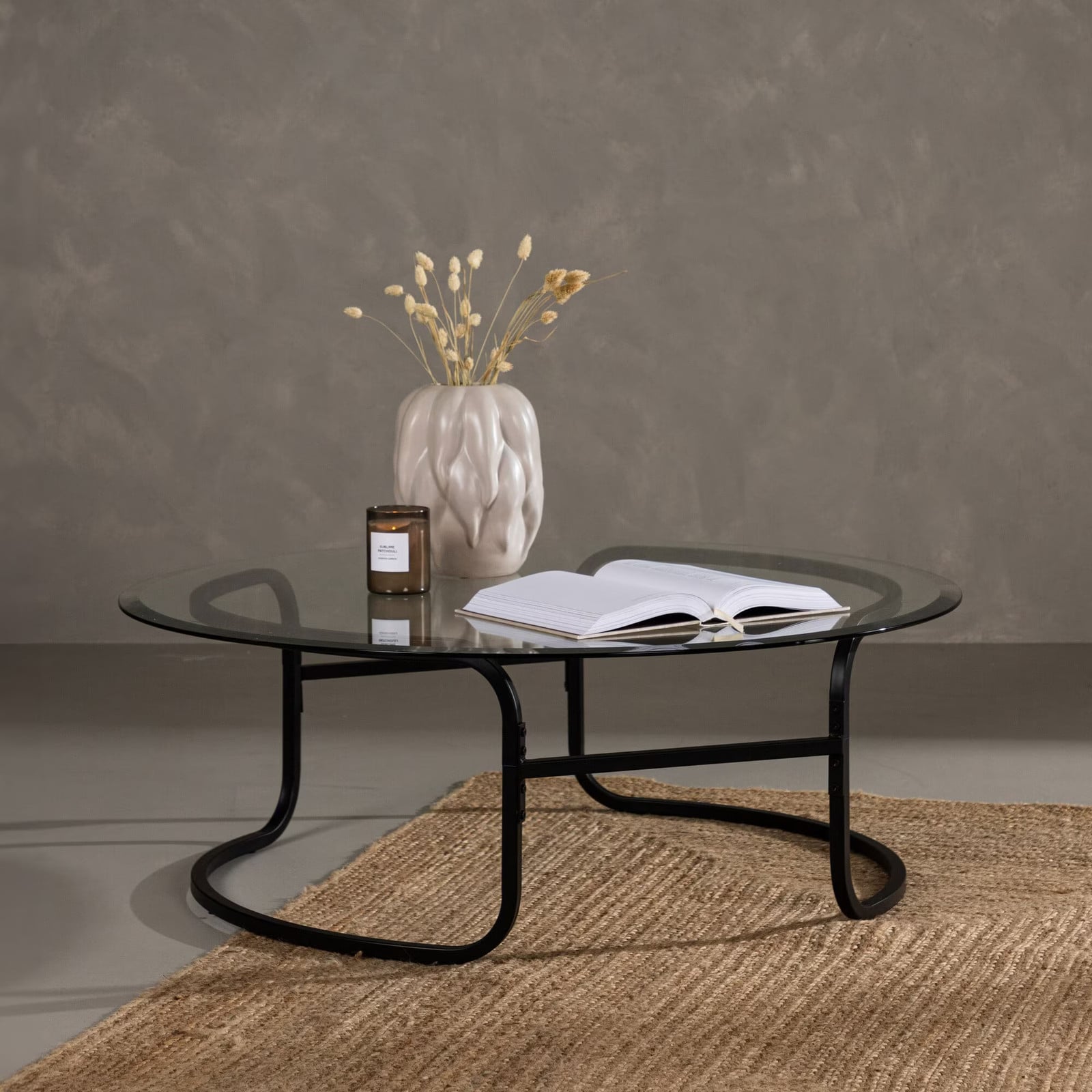 Nohr Myron Ronde Salontafel met Glas, Zwart, Diameter: 110 cm