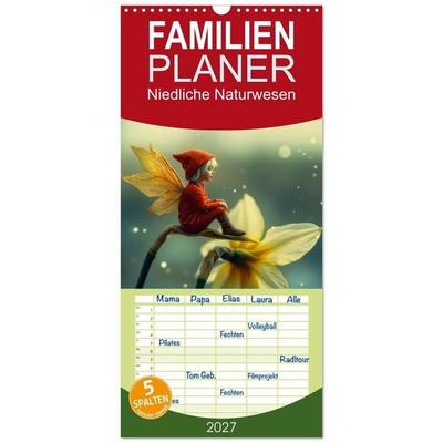Familienplaner 2027 - Niedliche Naturwesen mit 5 Spalten (Wandkalender, 21 x 45 cm) CALVENDO