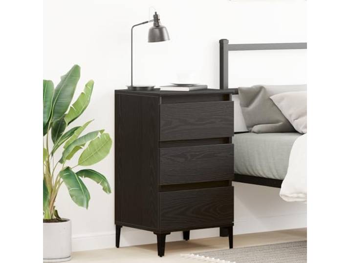 HEFZGDB Nachttisch Schwarz Eiche 40x35x70 cm Holzwerkstoff mit DREI Schubladen, robuster Beistelltisch für Schlafzimmer, modernes minimalistisches Design, Pflegeleichte Matte