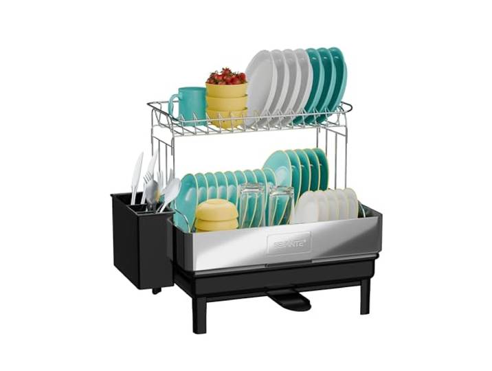 SEVANTE Abtropfgestell Geschirr Edelstahl Schwarz 48,5x32x38,5 cm - Geschirrabtropfgestell Kitchen - Geschirrständer - Moderne Abtropfgestell - Dish Drainer