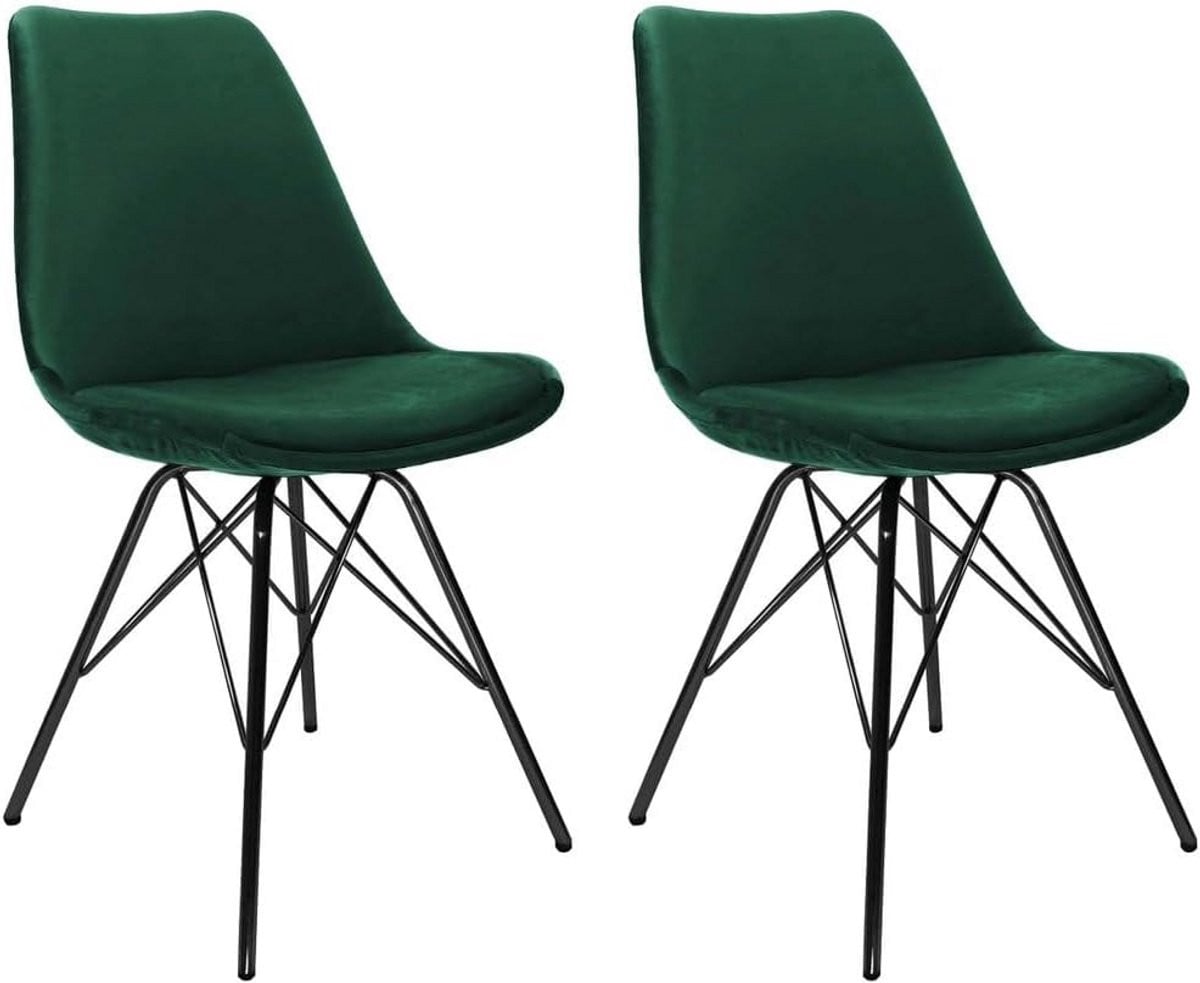 Set van 2 Velvet Eetkamerstoelen in Groen - Kuipstoel Stijl