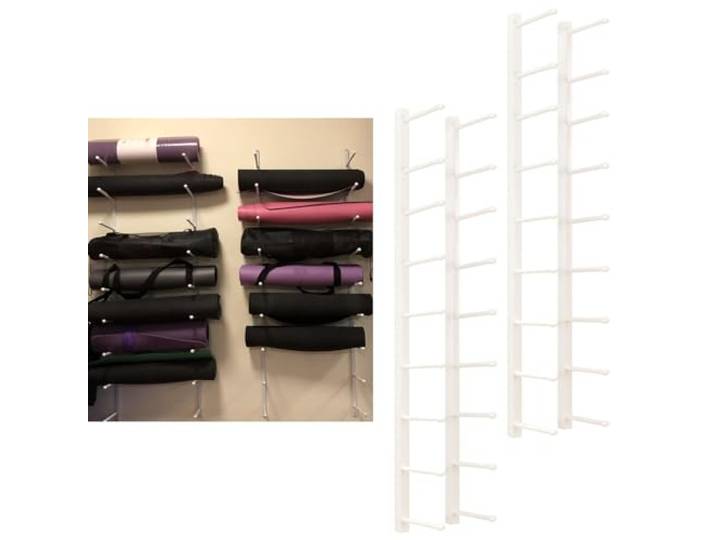 Blazea Yogamattenhalter 2er-Set Weißer Yogamattenhalter, Wand-Yogamatten-Organisation für Das Fitnessstudio zu Hause, Großes Yogamatten-Aufbewahrungsregal, Fitness-Organizer für Schaumstoffrollen