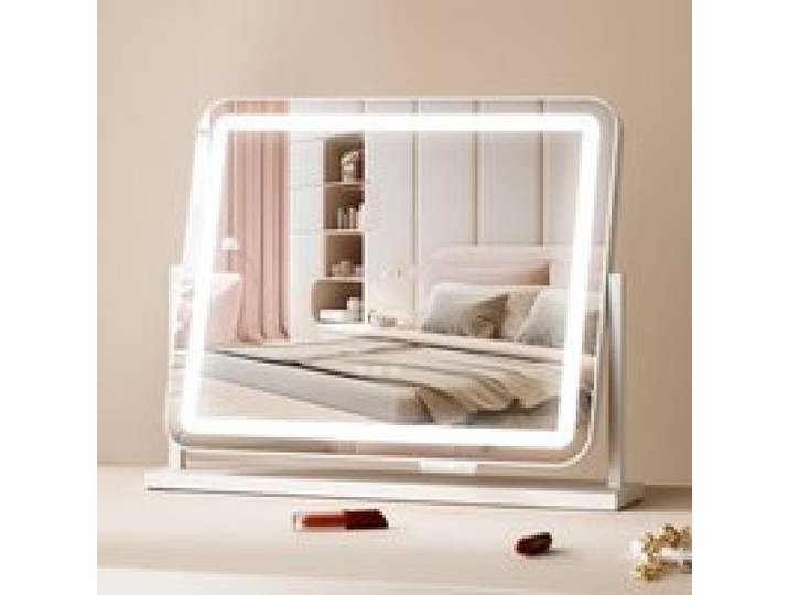 VEVOR Hollywood Schminkspiegel mit Beleuchtung, Kosmetikspiegel mit 3 Farbbeleuchtungsmodi, Schminkspiegel mit LEDs & 5-facher Vergrößerung, USB, Smart-Touch-Steuerung, 360°-Drehbar, 547x447mm