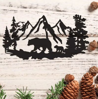 Inspire Curations Rustic Metal Bear Wall Decor With Pine Trees Cabin Lodge Wildlife Art Rustic Metal Bear Wall Decor With Pine Trees Cabin Lodge Wildlife Art