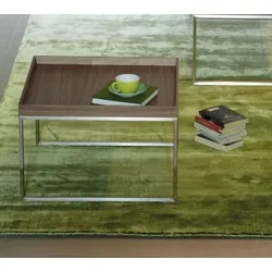 Beistelltisch Pizzo Quadratisch 60 cm Tablett Nussbaum / Gestell Edelstahl