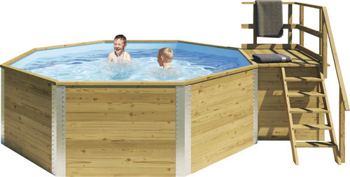 Aufstellpool Holzpool-Set Weka 593 B rund Ø 397x116 cm inkl. Sandfilteranlage, Einbauskimmer, Filtersand, Bodenschutzvli