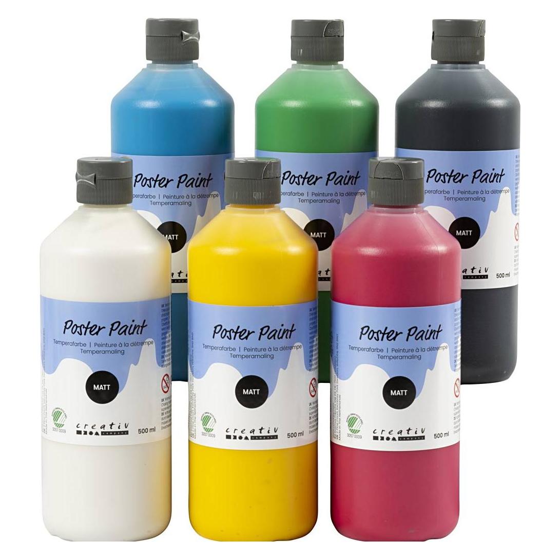 Creativ Company Poster Paint, matt, semi opaque, assorted colours, 6x500 ml/ 1 pack (500 ml) (70642292)