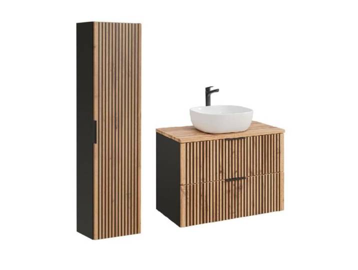 Ensemble meuble vasque à poser 80 cm + colonne Sylve Black Wotan