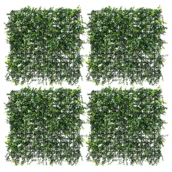 ECD Germany Kunstpflanzen Wandpaneel 4er Set Pachysandra 50x50 cm, Grün, Künstliche Pflanzenwand Outdoor, Wandgarten Blumenwand, Sichtschutz-Hecke