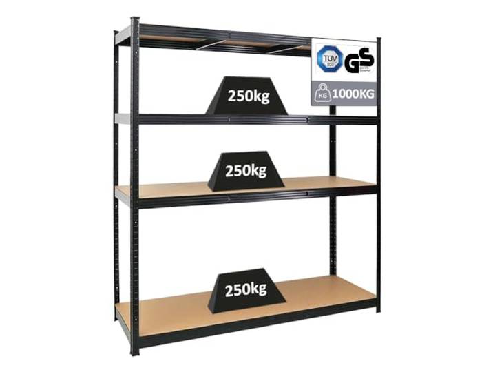 PROREGAL Schwerlastregal Taurus XL mit TÜV/GS Zertifizierung 180x160x60cm Gesamtlast 1000kg Schwarz Kellerregal, Steckregal, Garagenregal, Lagerregal