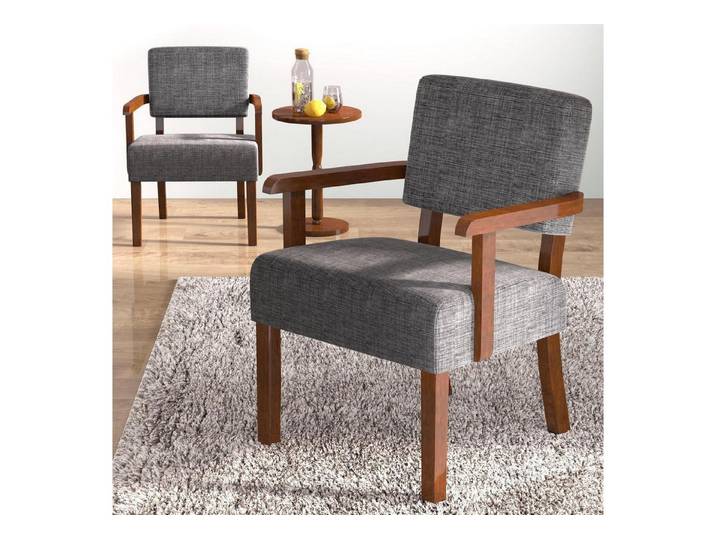 LuxusKollektion Loungesessel Loungesessel Ledersessel Relaxsessel Leinen Grau 2 Stuhl und 1 Tabelle