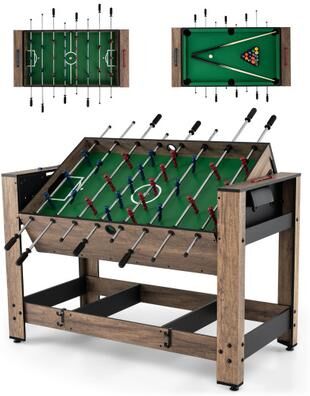 Costway 2-in-1 Swivel Foosball and Pool Combo Game Table -Natural