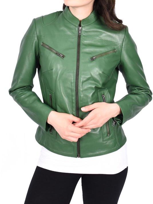 Elzusha - Damen Motorradjacke - Mandarin-Kragen - Grün