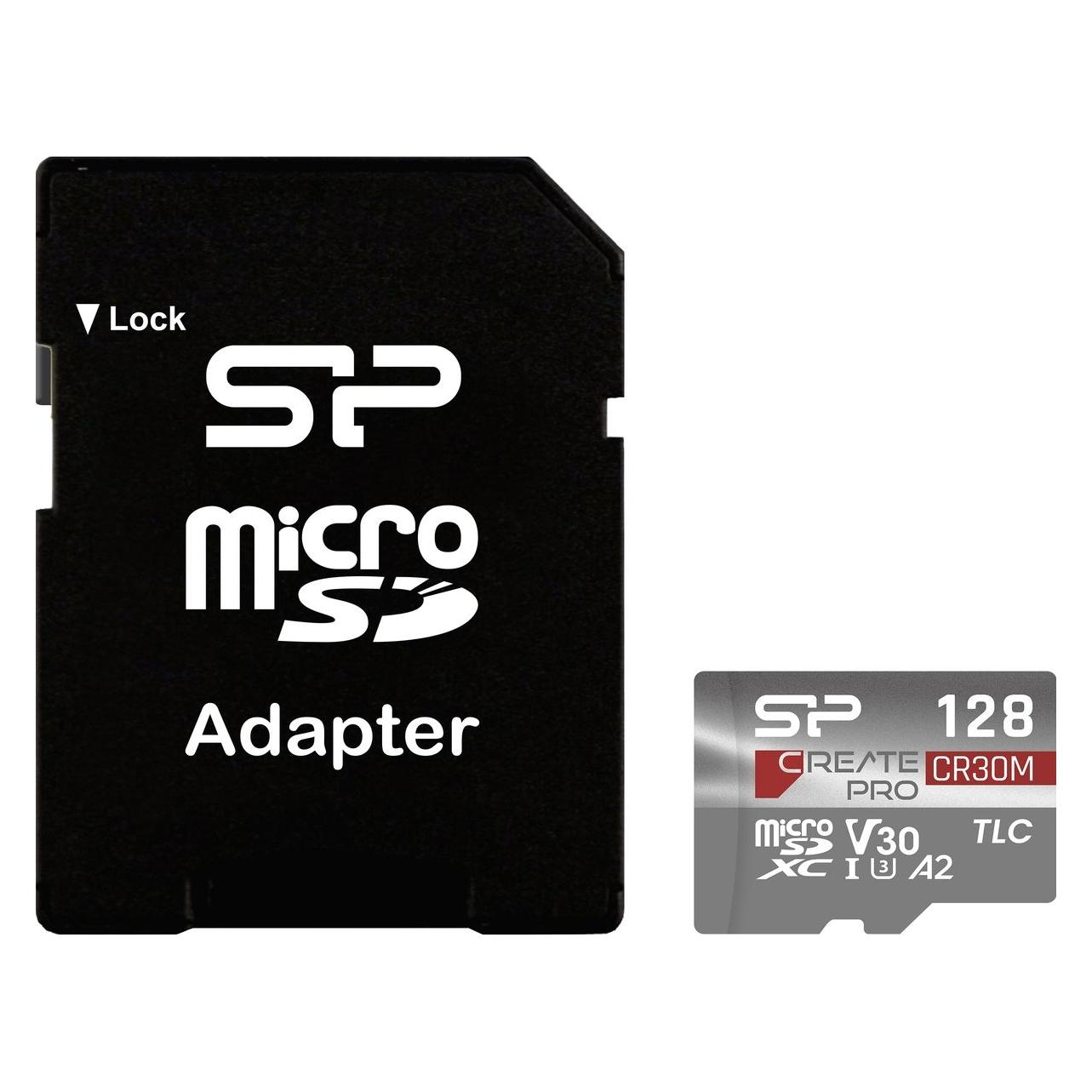 Silicon Power MicroSD Card 128GB UHS-1 CreatePro CR30M CL.10 (128 GB, microSDXC, UHS-I) (SP128GBSTXLA2V1CSP)