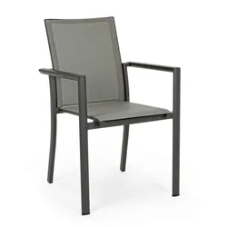 Gartenstuhl Konnor aus Aluminium und Textilene, modern stapelbar mit Armlehne, anthrazit