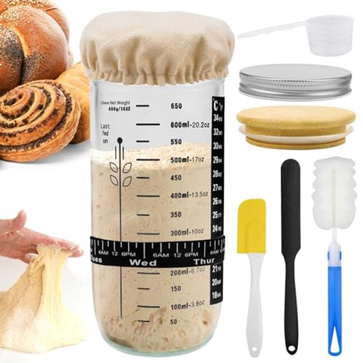 PromoHome Zuurdesem Starterset met bakgereedschap, fermentatieglas en accessoires