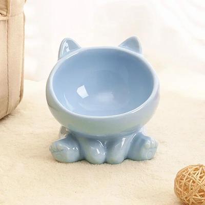 Uplift Picks Raised Ceramic Cat Bowl With Tilted High Feet For Comfortable Feeding blue