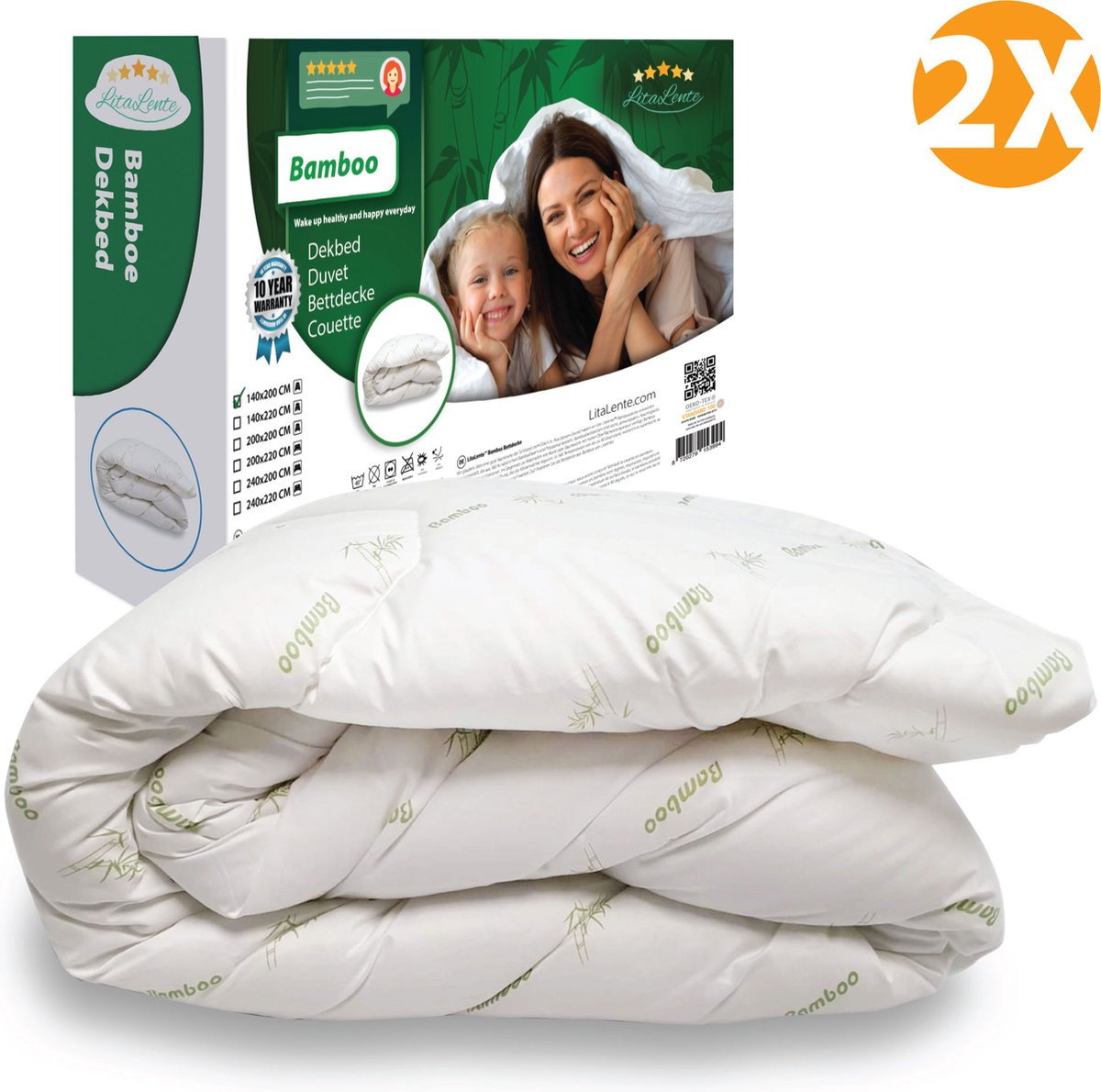 LitaLente Syndonn BIO Bamboe Dekbed Set van 2 - Luxe All Season Tweepersoons Dekbed - 200 x 200 cm - Anti-allergisch