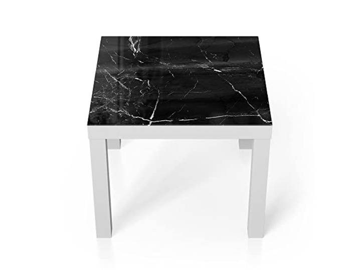 DEQORI Glastisch weiß klein 55x55 cm Motiv Marmoradern im Detail ausgefallener Beistelltisch aus Glas Hochglanz Couchtisch fürs Wohnzimmer moderner Couch Tisch mit Design