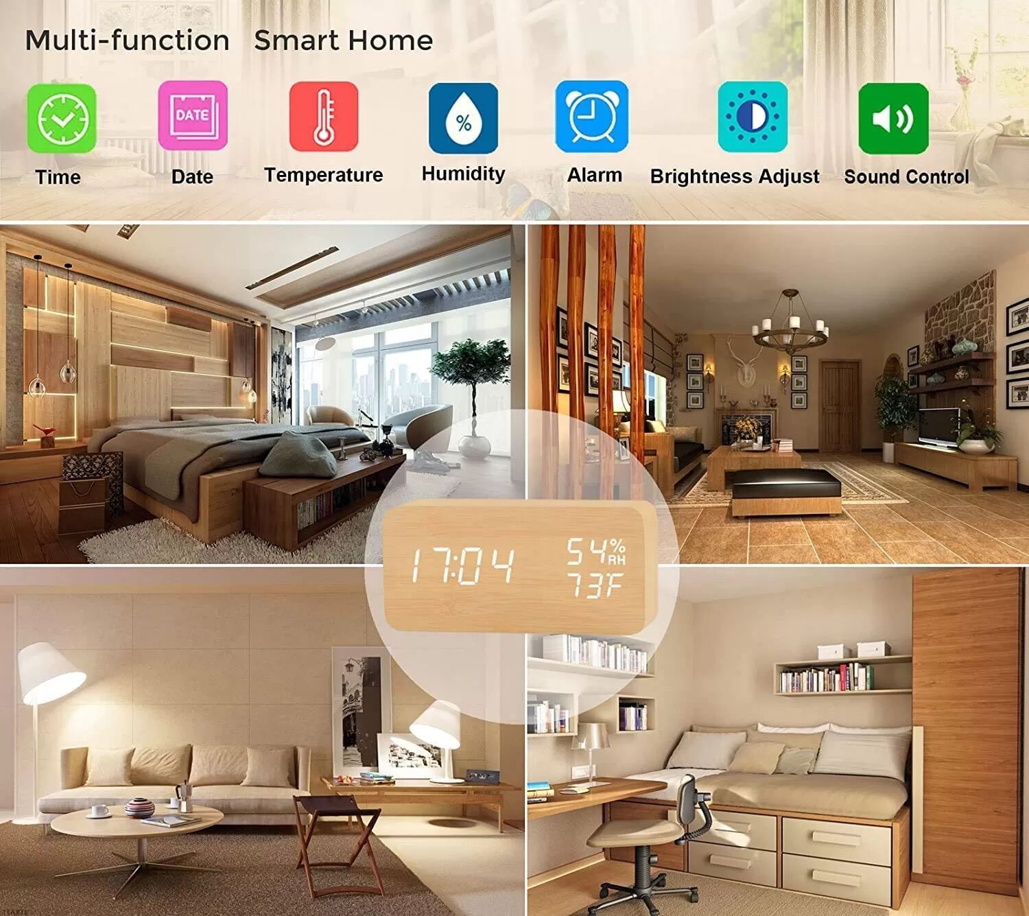 INF Digitaler Wecker mit deutlichen LED Ziffern und Temperaturangabe Champagne