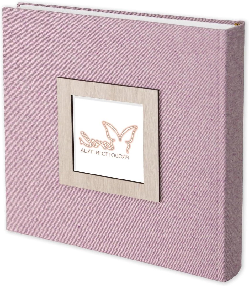Roze Linnen Baby Fotoalbum met Houten Fotolijst - 31 x 31 cm