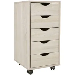 KADIMA DESIGN Rollcontainer 33 x 64 x 38 cm MDF-Holz 5 Schubladen sonoma, Moderner Schubladencontainer mit Rollen, Standcontainer