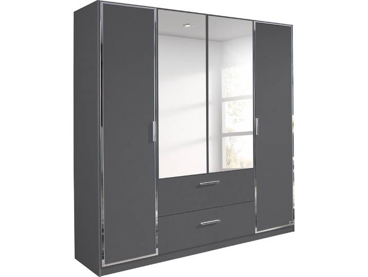Drehtürenschrank, 181x197x54 cm, Holzwerkstoff, Graumetallic, 4 Türen & 3 Kleiderstangen, Landhaus, Rauch