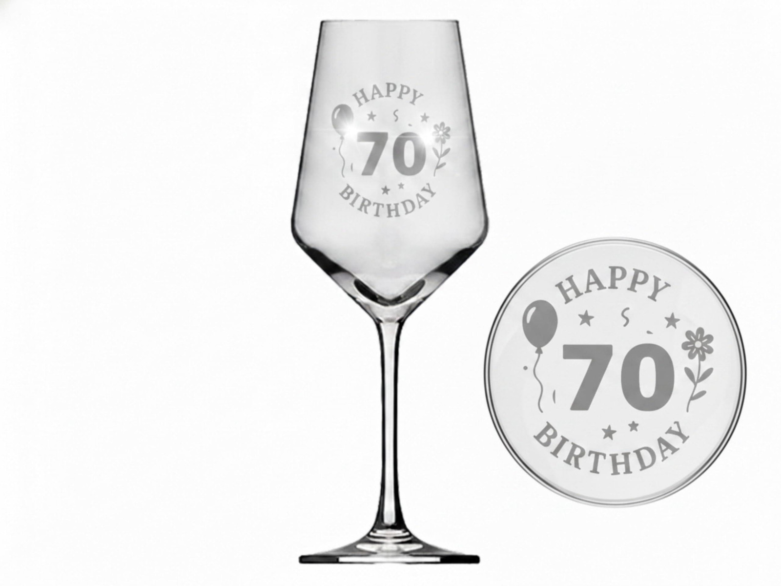 Dripio Gegraveerd wijnglas Happy Birthday 70 jaar 350 ml