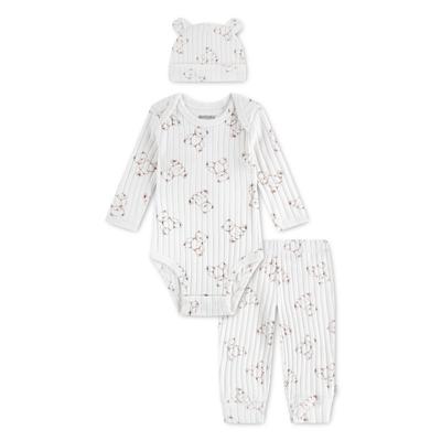 Body & Hose HUGGIES BABYWEAR "HUGN BODYSUIT PANT SET + ATTAC", Mädchen, Gr. 4 (9M/74), weiß (huggies snow weiß), Jersey, Obermaterial: 100% Baumwolle, bedruckt, KOB Set-Artikel, mit Allover-Bärchenprint und passendem Mützchen