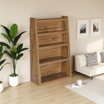 ZWYO HOSIMU "47.17"" Foldable Modular Walnut Bookshelf with 3 Interchangeable Layouts & Trapezoidal Side Frame, Staggered Open Display Rack"