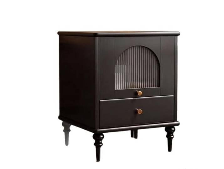 SilkRZlsss Nachttisch 2er Set, Massivholz, Geriffelte Glastür Nachtschrank, Beistelltisch Aus Holz Mit Schublade Fürs Schlafzimmer(#A)