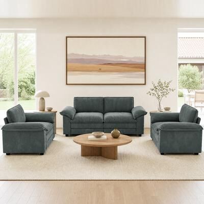 Uixe Modern Corduroy Modular Sectional Sofa With Armchairs