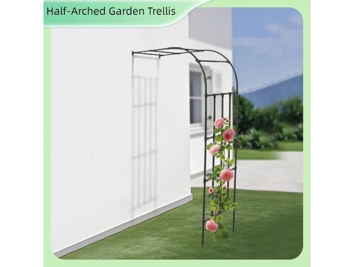 Treillis de jardin noir semi-arché de 1,5 x 2,6 m - Treillis en acier robuste pour plantes grimpantes/vignes, décoration pour jardin/pelouse