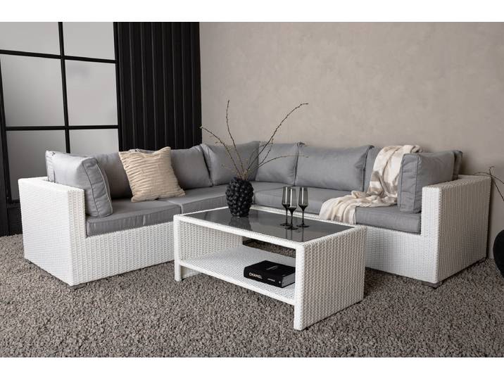 Garten Loungeset Panther - aus Kunstrattan in 3 Farben erhältlich - Weiß-Grau - Luxusbetten24