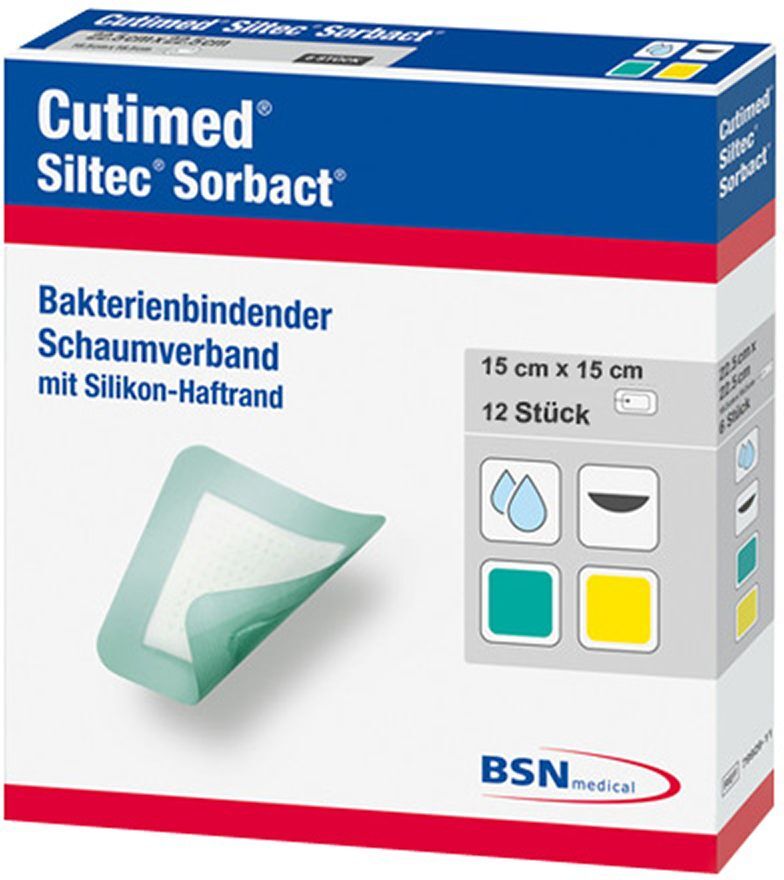 Cutimed Siltec Sorbact B PU-Verb.15x15 cm 12 St Kompressen