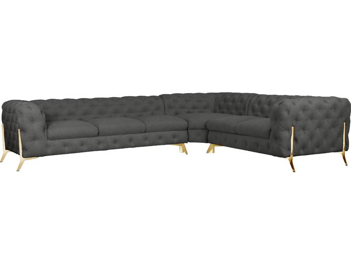 Chesterfield-Sofa, Struktur, Grau, 323×264 cm, L-Form, Klassisch, Leonique