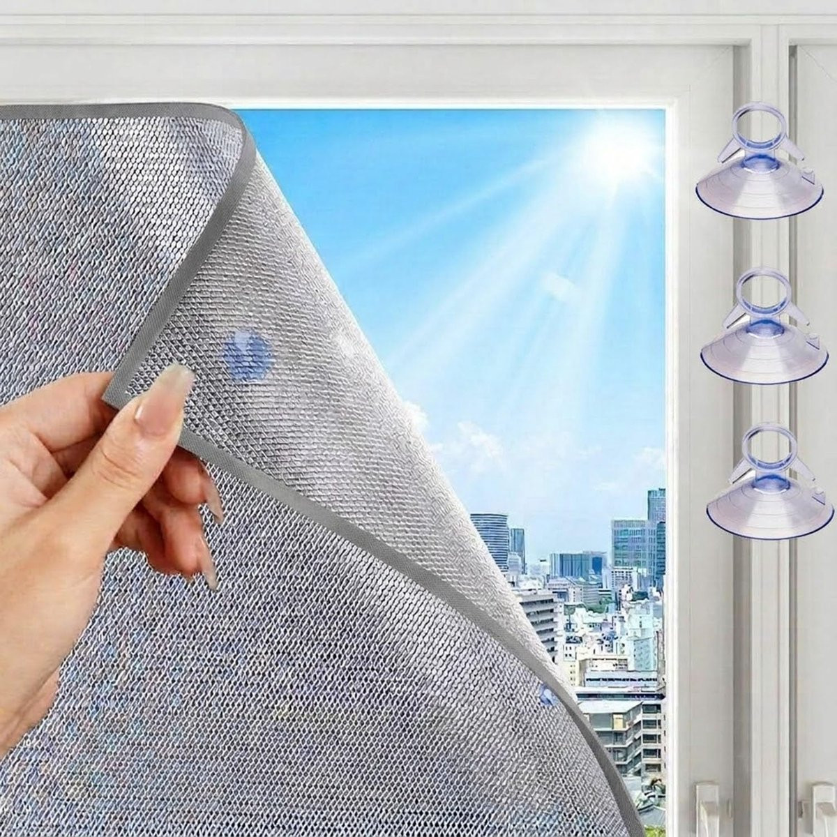 Verduisterende raamfolie met dubbelzijdig aluminium voor warmte-isolatie - Grijs - 90 x 90 cm