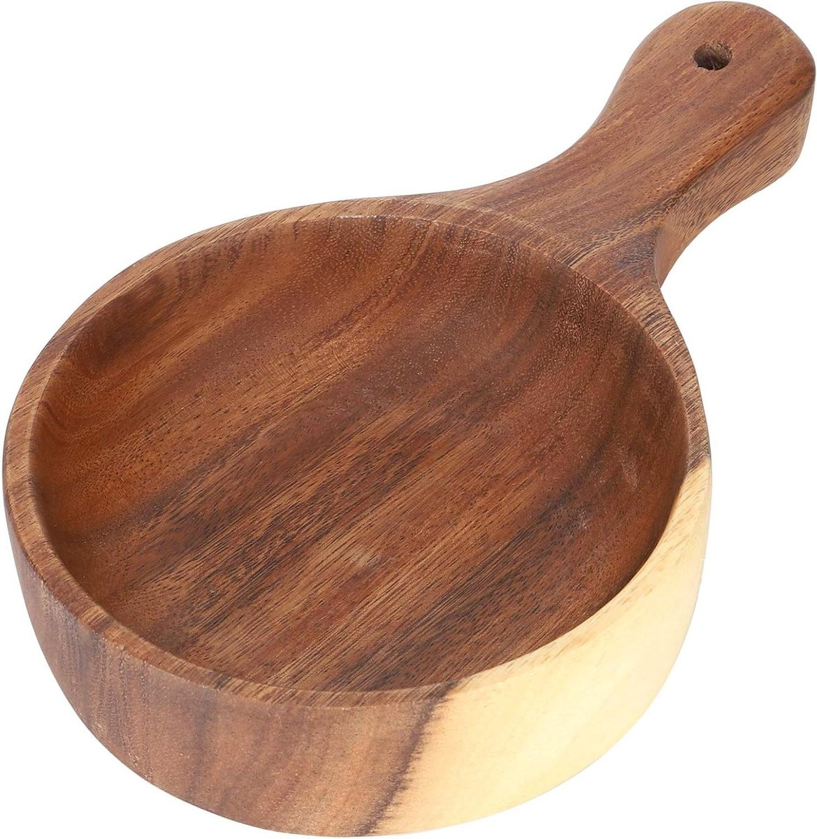 Natuurlijke houten saladeschaal met handvat - 25,5 cm
