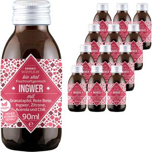 Organic-Human Vitamin-Shot Ingwer, mit Vitamin C, BIO, ohne Zuckerzusatz, in Glasflaschen, 12x 90 ml
