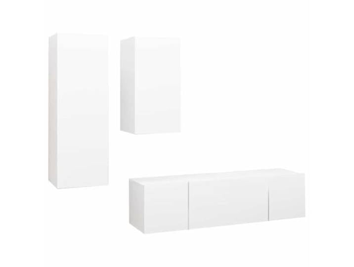 Roanoer 4-TLG. TV-Schrank-Set Wandmontage Weiß Holzwerkstoff Flexibles Hängeboard für Wohnzimmer und Schlafzimmer mit reichlich Stauraum für Zeitschriften und Mediaplayer.