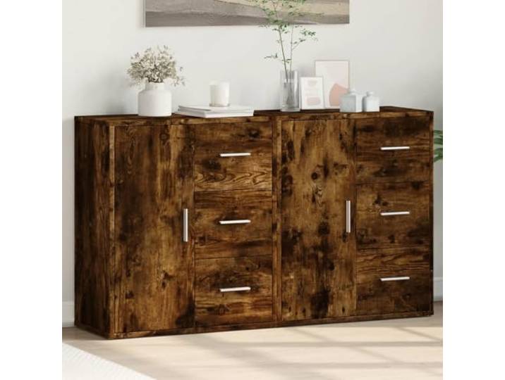RJPLMFV Anrichte mit 2 Türen, Eiche, Rauchgrau, 60 cm, Holz Aufbewahrung für Wohnzimmer, TV-Schrank, robuste Oberfläche, Wandbefestigung erforderlich