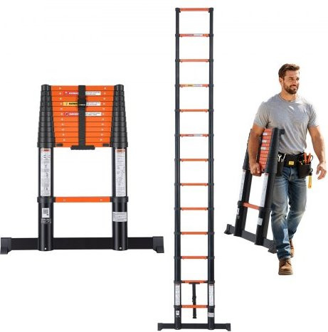 VEVOR Telescopische Ladder 380cm - Aluminium Uitschuifbare Ladder met 150kg Draagvermogen en Veiligheidsvergrendeling