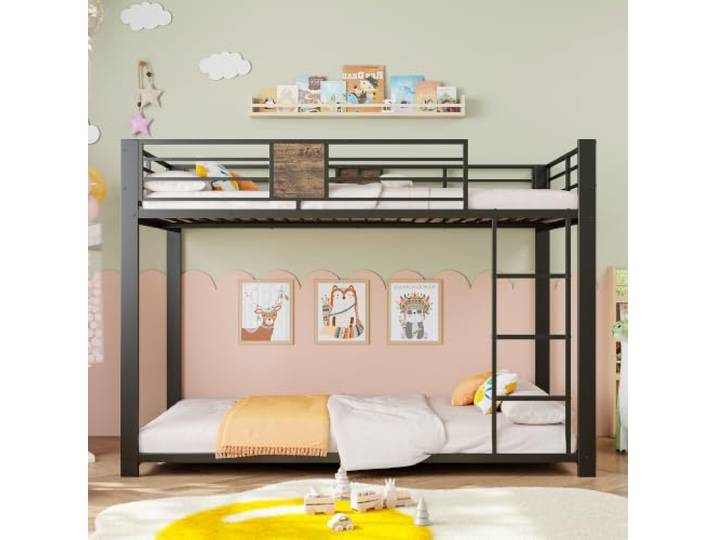 Bellemave Etagenbett 90x200 Metall,rutschfeste Leiter,Kinderzimmer,Schwarz Verstellbare Leiter,stabiler Metallrahmen,Sicheres Geländer,Platzsparend,mit Lattenrost,ohne Matratze