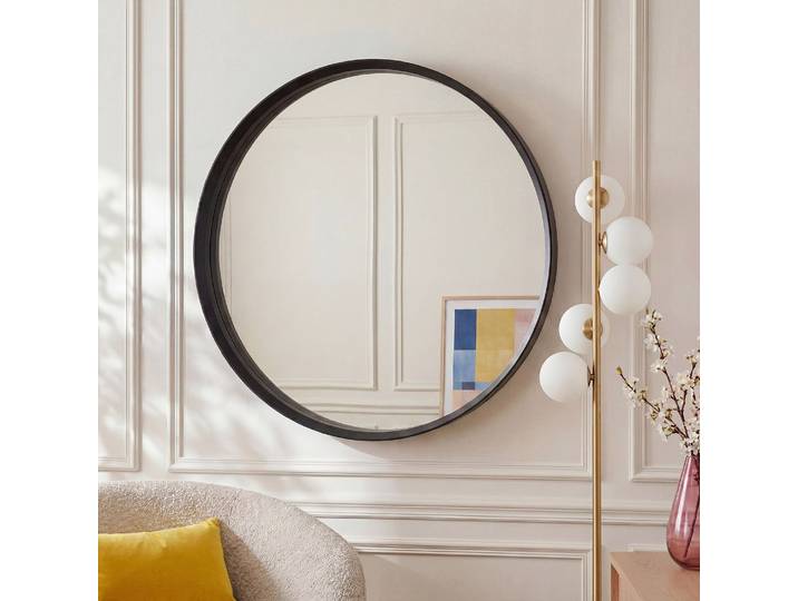 HABITAT - Miroir rond en chêne - 100 cm - Noir - Neptune II