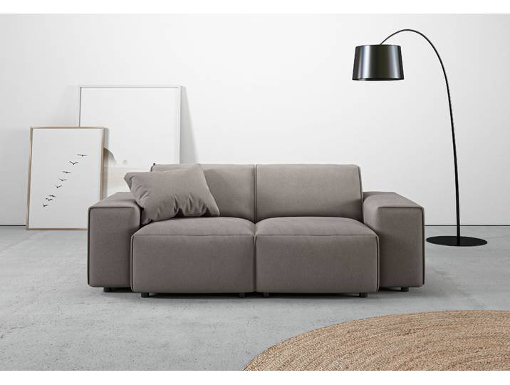 2-Sitzer HOME AFFAIRE Glimminge Breite 194cm, auch in Breitcord + Feincord + Easy care-Bezug , grau (taupe), B:194cm H:71cm T:101cm, Sofas, 2-Sitzer, besondere Kedernähte,, Zierkissen